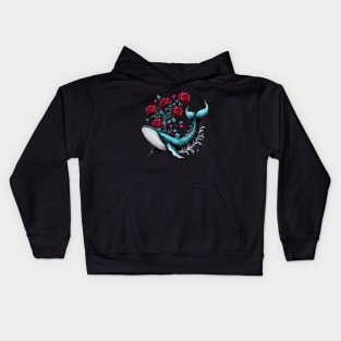 Whale Red Roses Kids Hoodie